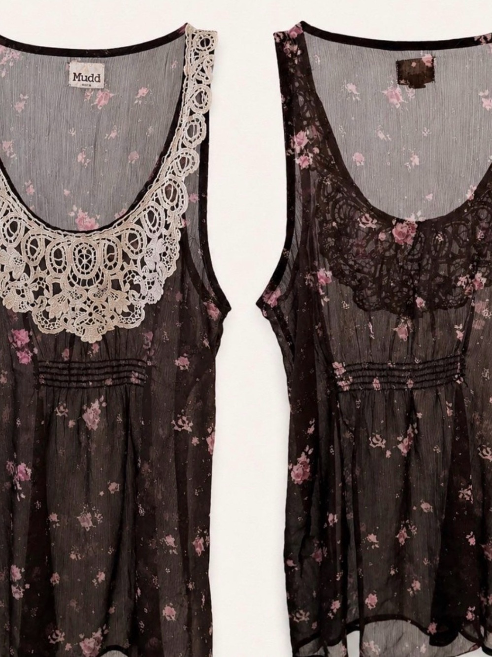 Y2K Mudd Floral Sheer Fairy-Core Lace-Trim Babydoll Tank Top